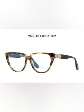 NWT Victoria Beckham VB2661 Eyeglass Frames Striped Khaki Havana 54-14-145